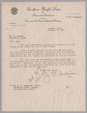 Primary view of object titled '[Letter from J. F. Sullivan to H. Kempner, November 04, 1944]'.