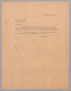 [Letter from D. W. Kempner to Mamie Green, March 16, 1944]