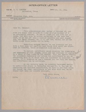 [Inter-Office Letter from G. D. Ulrich to D. W. Kempner, October 12, 1944]