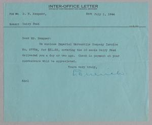 Primary view of object titled '[Inter-Office Letter from G. D. Ulrich to D. W. Kempner, July 01, 1944]'.