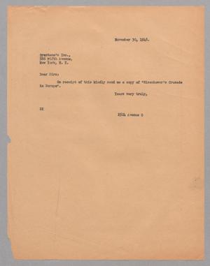 [Letter from Daniel W. Kempner to Brentano's, November 30, 1948]