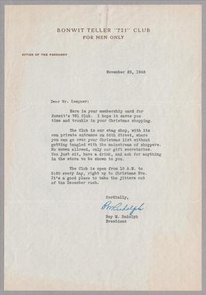 [Letter from Roy M. Rudolph to Daniel W. Kempner, November 23, 1948]