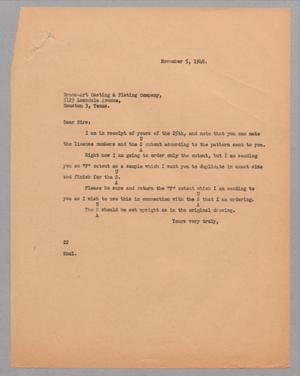 [Letter from D. W. Kempner to Bronz-Art Casting & Plating Company, November 05, 1948]