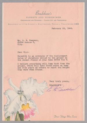 [Letter from E. W. Bradshaw to D. W. Kempner, February 28, 1948]