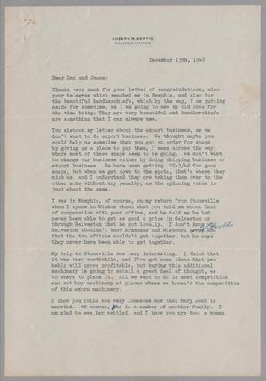 Primary view of object titled '[Letter from Joseph R. Bertig to Jeane and D. W. Kempner, December 13, 1948]'.