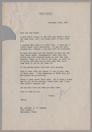 Primary view of object titled '[Letter from Joseph R. Bertig to Jeane and D. W. Kempner, November 19, 1948]'.