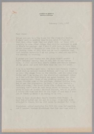 Primary view of object titled '[Letter from Joseph R. Bertig to Jeane Kempner, February 13, 1948]'.