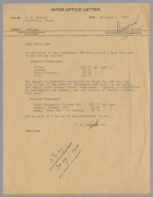 [Inter-Office Letter from I. H. Kempner Jr. to D. W. Kempner, November 05, 1948]