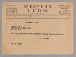 [Telegram from D. W. Kempner to Cartiers, Inc., November 5, 1948]