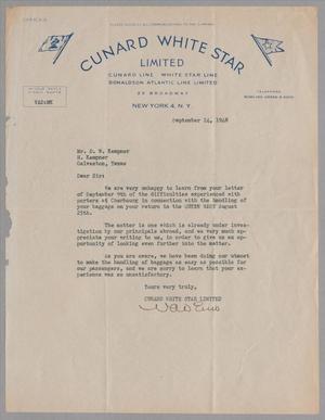 [Letter from Cunard White Star Limited to D. W. Kempner, September 24, 1948]