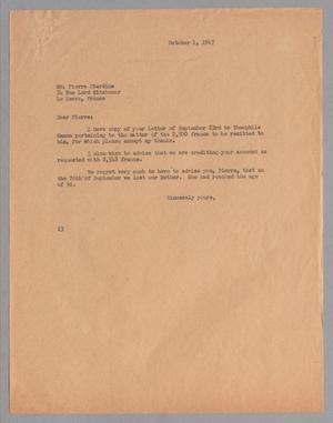 [Letter from D. W. Kempner to Pierre Chardine, October 1, 1947]