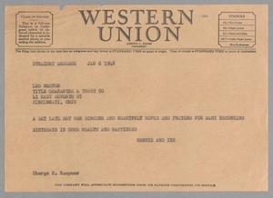 [Telegram from Henrietta and Isaac Kempner to Leo Weston, January 6, 1948]