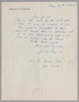 [Letter from Hermann Du Pasquier to D. W. Kempner, May 16, 1948]