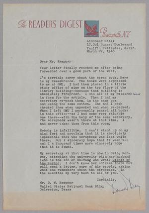 [Letter from Donald Day to D. W. Kempner, March 22, 1948]