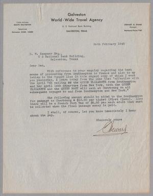 [Letter from the Galveston World-Wide Travel Agency to D. W. Kempner, February 24, 1948]