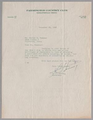 [Letter from R. F. Loving to Daniel W. Kempner, December 28, 1948]