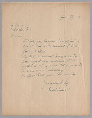 [Letter from Erich Freund to H. Kempner, June 29, 1948]
