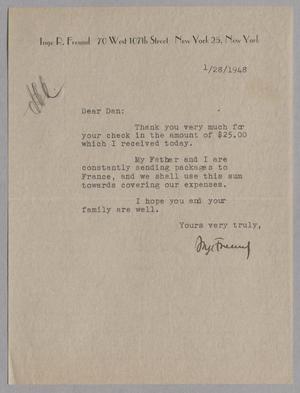 [Letter from Inge R. Freund to D. W. Kempner, January 28, 1948]