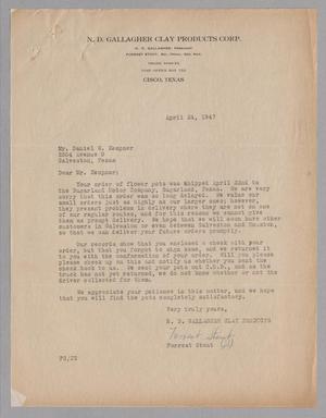 [Letter from Forrest Stout to D. W. Kempner, April 24, 1947]