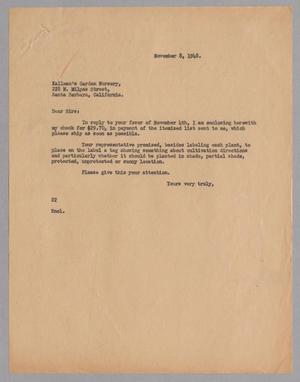[Letter from Daniel W. Kempner to Kallman's Garden Nursery, November 8, 1948]