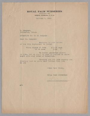 [Letter from Royal Palm Nurseries to D. W. Kempner, October 05, 1948]