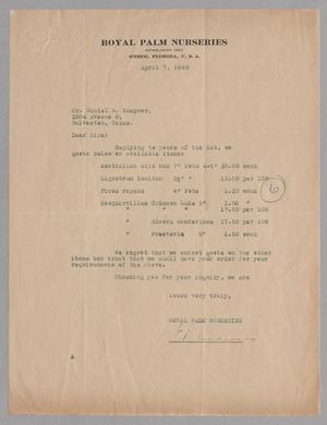 Primary view of object titled '[Letter from Royal Palm Nurseries to D. W. Kempner, April 07, 1948]'.