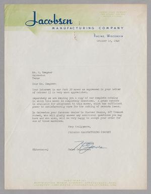 Primary view of object titled '[Letter to Harris Kempner from Jacobson Manufacturing Company, October 19, 1948]'.