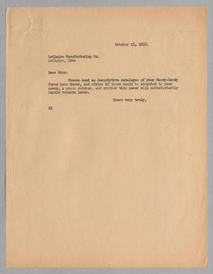 Primary view of object titled '[Letter from Daniel W. Kempner to LeClaire Manufacturing Co., October 15, 1948]'.
