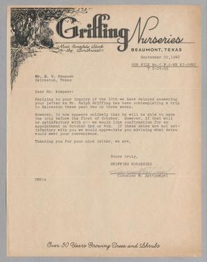 [Letter from Claudine M. Spitznagel to Daniel W. Kempner, September 22, 1948]