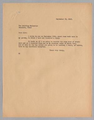 [Letter from Daniel W. Kempner to Griffing Nuseries, September 22, 1948]