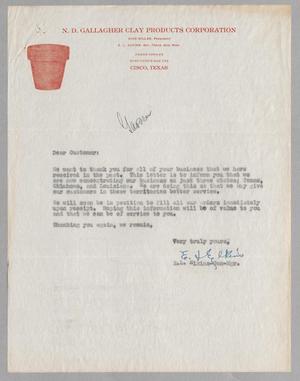 [Letter from N. D. Gallagher Clay Products Corp., 1948~]