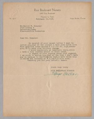 [Letter from Hugo Becker to Daniel W. Kempner, February 24, 1948]