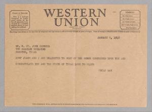 [Telegram from "Uncle Dan" to Mr. W. St. John Garwood, January 8, 1948]