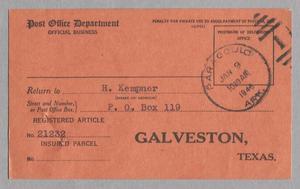 [Return Receipt Card to H. Kempner, January 9, 1948]