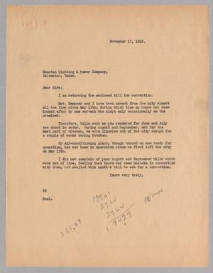 [Letter from Daniel W. Kempner to Houston Lighting & Power Company, November 17, 1948]