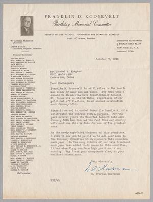 [Letter from W. Averell Harriman to Daniel W. Kempner, October 7, 1948]