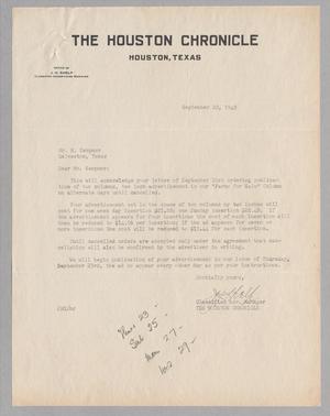 [Letter from J. H. Shelp to H. Kempner, September 22, 1948]