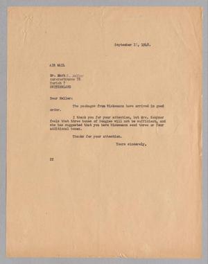 [Letter from Daniel W. Kempner to Mark F. Heller, September 15, 1948]