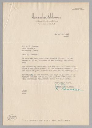 [Letter from Hammacher Schlemmer to Daniel W. Kempner, March 16, 1948]