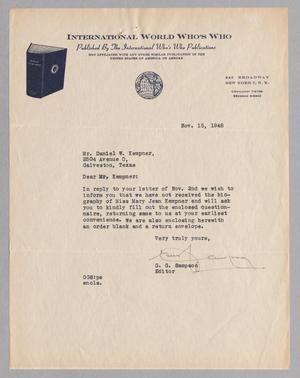 [Letter from G. G. Sampson to D. W. Kempner, November 15, 1948]