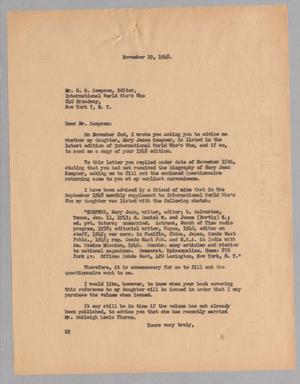 [Letter from D. W. Kempner to G. G. Sampson, November 19, 1948]