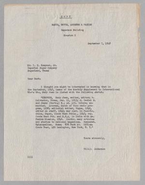 [Letter from Dillon Anderson to I. H. Kempner Jr., September 07, 1948]
