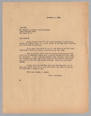 [Letter from Daniel W. Kempner to Roland C. Irvine, November 1, 1948]