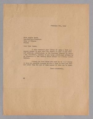 [Letter from D. W. Kempner to Angele Hamon, February 9, 1948]