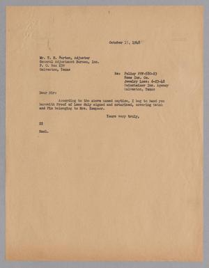 [Letter from Daniel W. Kempner to T. H. Burton, October 15, 1948]