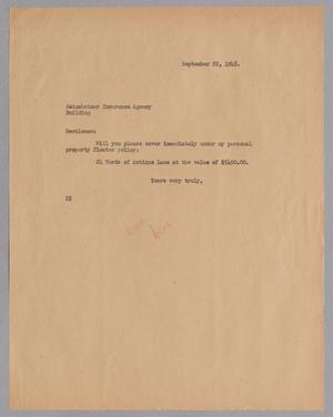 [Letter from Daniel W. Kempner to Seinsheimer Insurance Agency, September 22, 1948]