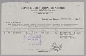 [Invoice for Insurance for Mr. D. W. Kempner, January 1948]