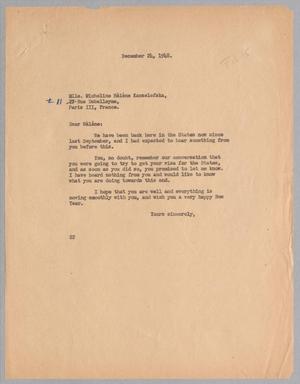 [Letter from D. W. Kempner to Micheline Hélène Kanzelefska, December 24, 1948]