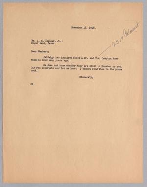 [Letter from Daniel W. Kempner to Isaac H. Kempner Jr., November 16, 1948]