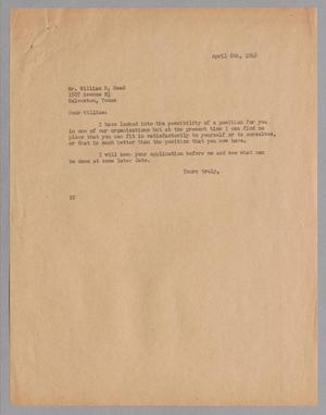 [Letter from Daniel W. Kempner to William R. Read, April 6, 1948]